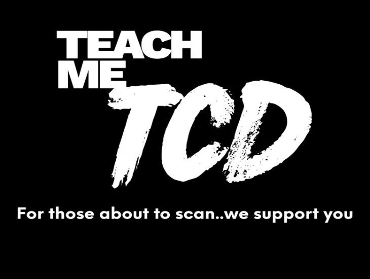 Teach me TCD Logo in white with black background